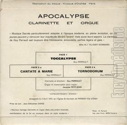 [Pochette de Apocalypse - Musique sacre contemporaine - Clarinette et orgue (Guy PERRAULT) - verso]
