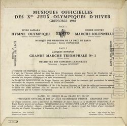 [Pochette de Musiques officielles des Xes Jeux Olympiques d’Hiver - Grenoble 1968 (COMPILATION) - verso]