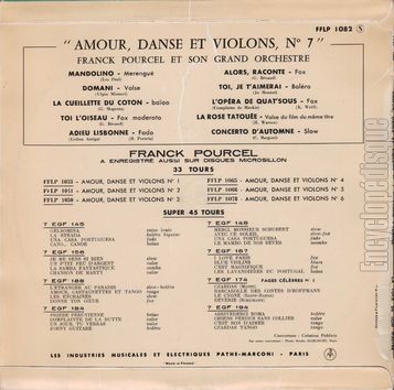 [Pochette de Amour, danse et violons n 7 (Franck POURCEL) - verso]
