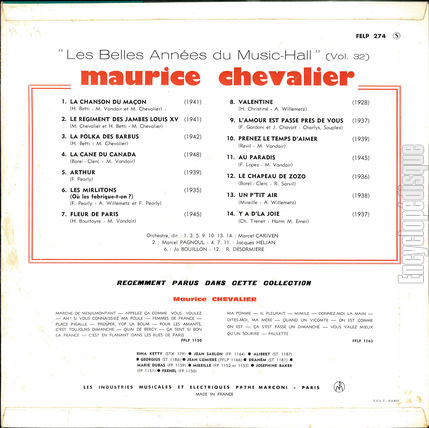 [Pochette de Les belles annes du Music-Hall (vol. 32) (Maurice CHEVALIER) - verso]