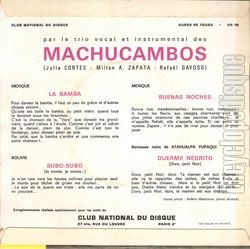 [Pochette de Chansons populaires d’Amrique du Sud (Los MACHUCAMBOS) - verso]