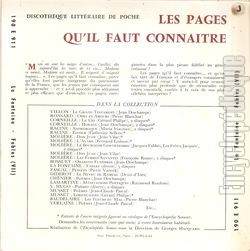 [Pochette de La Fontaine : Fables ( VII ) (LES PAGES QU’IL FAUT CONNAITRE) - verso]