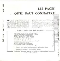 [Pochette de La Fontaine : Fables ( III ) (LES PAGES QU’IL FAUT CONNAITRE) - verso]