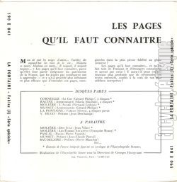 [Pochette de La Fontaine : Fables (I) (LES PAGES QU’IL FAUT CONNAITRE) - verso]