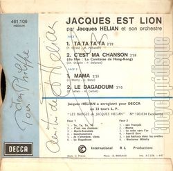 [Pochette de Jacques est lion (Jacques HLIAN) - verso]