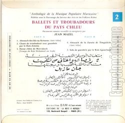 [Pochette de Anthologie de la musique populaire marocaine - 2 - Folklore du pays Chleu (DOCUMENT) - verso]