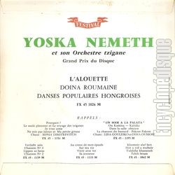 [Pochette de Folklore roumain - Danses populaires hongroises (Yoska NEMETH) - verso]