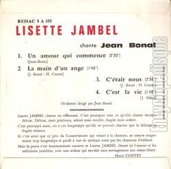 [Pochette de Lisette Jambel chante Jean Bonal (Lisette JAMBEL) - verso]