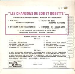 [Pochette de Les chansons de Bob et de Bobette (Lisette JAMBEL et Jean-Pierre DUJAY) - verso]