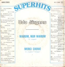 [Pochette de Warum, nur Warum / Merci Chrie - srie Superhits N8 (Udo JRGENS) - verso]