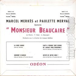 [Pochette de Monsieur Beaucaire (Marcel MERKÈS et Paulette MERVAL) - verso]