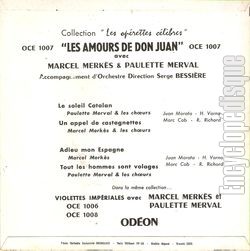 [Pochette de Les amours de Don Juan (Marcel MERKÈS et Paulette MERVAL) - verso]