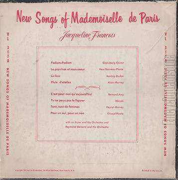 [Pochette de New songs of Mademoiselle de Paris (Jacqueline FRANOIS) - verso]