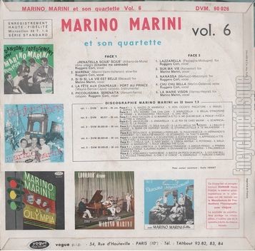 [Pochette de Le quartette Marino Marini -  volume 6  (Les FRANCOPHILES) - verso]