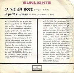 [Pochette de La vie en rose / Le petit ruisseau (Les SUNLIGHTS) - verso]
