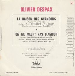 [Pochette de La raison des chansons (Olivier DESPAX) - verso]