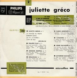[Pochette de Les croix (Juliette GRCO) - verso]