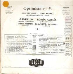 [Pochette de Optimiste N23 - Gabriello et Romo Carles (COMPILATION) - verso]