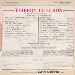 [Pochette de Oprettes et music-hall (Thierry LE LURON) - verso]
