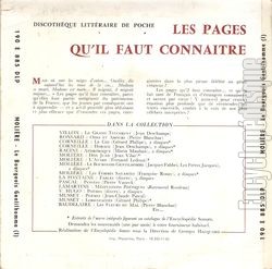[Pochette de Molière : Le bourgeois gentilhomme - I (LES PAGES QU’IL FAUT CONNAITRE) - verso]