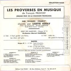 [Pochette de Les proverbes en musique - disque n2 (Lisette KRAY) - verso]