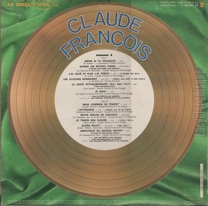 [Pochette de Le disque d’or de Claude Franois Volume 2 (Claude FRANOIS) - verso]