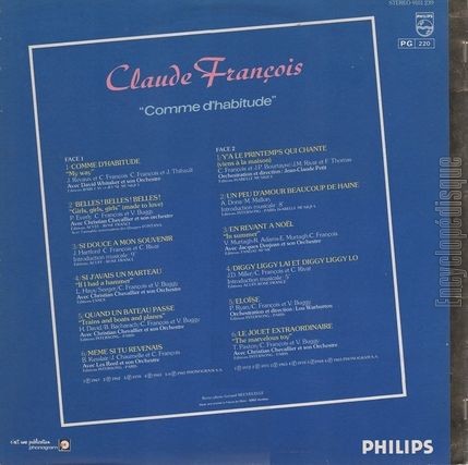 [Pochette de Comme d’habitude - Album Or (Claude FRANOIS) - verso]