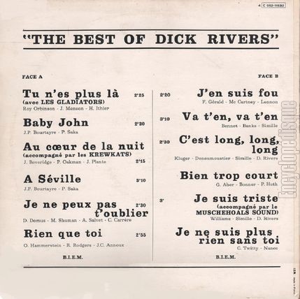 [Pochette de The best of Dick Rivers (Dick RIVERS) - verso]