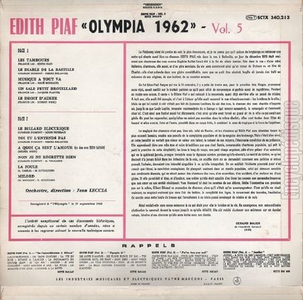 [Pochette de Olympia 1962 (dith PIAF) - verso]