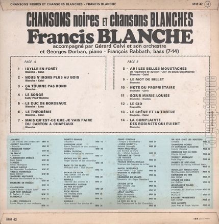 [Pochette de Chansons noires et chansons blanches (Francis BLANCHE) - verso]