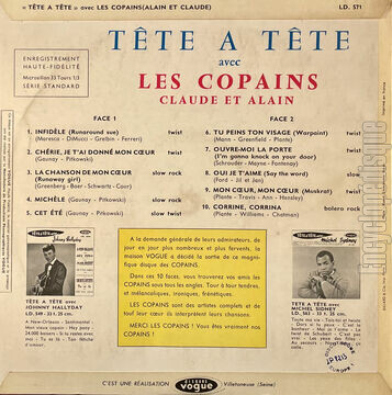[Pochette de Tte  tte avec Les Copains (Les COPAINS (Alain et Claude)) - verso]