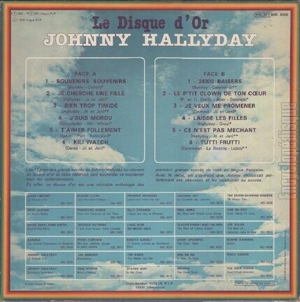 [Pochette de Le disque d’or de Johnny Hallyday (Johnny HALLYDAY) - verso]