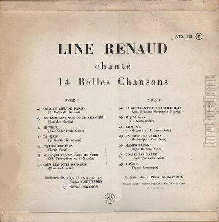 [Pochette de Line Renaud chante 14 belles chansons (Line RENAUD) - verso]