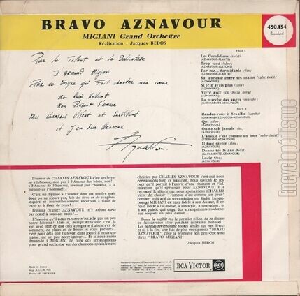 [Pochette de Bravo Aznavour (Armand MIGIANI) - verso]