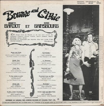 [Pochette de Bonnie and Clyde (Brigitte BARDOT et Serge GAINSBOURG) - verso]