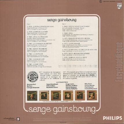 [Pochette de Serge Gaisbourg chante ses plus grands succs de 1958  1976 (Serge GAINSBOURG) - verso]