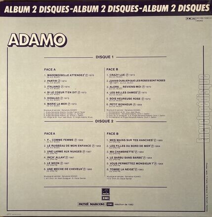 [Pochette de Album 2 disques (Salvatore ADAMO) - verso]