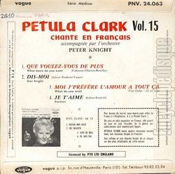 [Pochette de Petula Clark chante en franais Vol.15 (Petula CLARK) - verso]