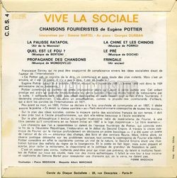 [Pochette de Vive la Sociale (chansons fouriristes de Eugne Pottier) (Simone BARTEL) - verso]