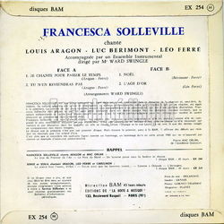 [Pochette de Francesca Solleville chante Aragon, Brimont, Ferr (Francesca SOLLEVILLE) - verso]