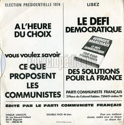 [Pochette de Élections 1974 - Le Parti Communiste Français s’adresse à vous (POLITIQUE, SOCIAL) - verso]