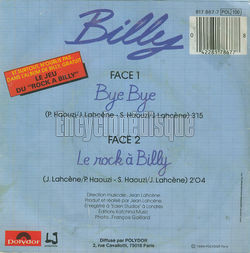 [Pochette de Bye bye (BILLY) - verso]