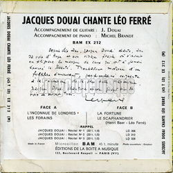 [Pochette de Jacques Douai chante Lo Ferr (Vol. 1) (Jacques DOUAI) - verso]