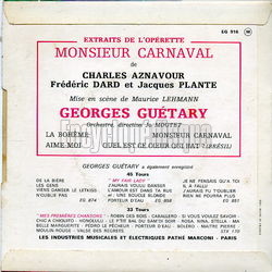 [Pochette de Monsieur Carnaval (Georges GUTARY) - verso]