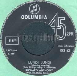 [Pochette de Lundi, Lundi (Monday Monday) (Richard ANTHONY) - verso]