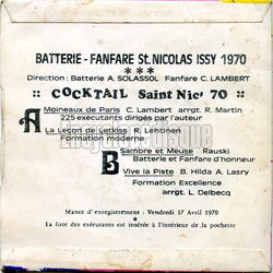 [Pochette de Cocktail Saint Nic’ 70 (BATTERIE FANFARE ST NICOLAS ISSY 1970) - verso]