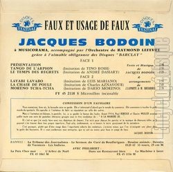 [Pochette de Faux et usage de faux avec Jacques Bodoin à Musicorama (Jacques BODOIN) - verso]