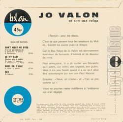 [Pochette de 4 slows par Jo Valon et son sax relax (Jo VALON) - verso]