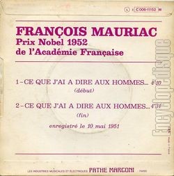 [Pochette de Franois Mauriac "Ce que j’ai  dire aux hommes" (DICTION) - verso]