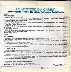 [Pochette de Chœur des moines de l’abbaye St-Wandrille -  Chant grgorien. Le mystre du Christ  (RELIGION) - verso]